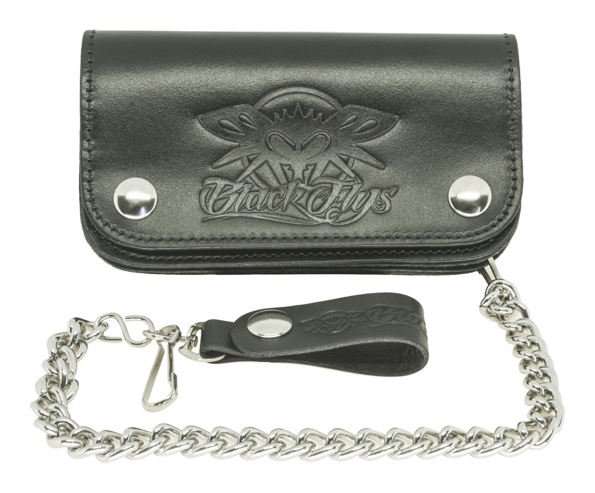 Cartera Biker negra con cadena cromada Black Flys México